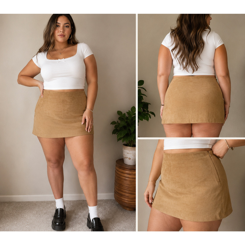 Abercrombie & Fitch Scarlett Mini Skort Women’s XL Tan Faux Suede Y2K